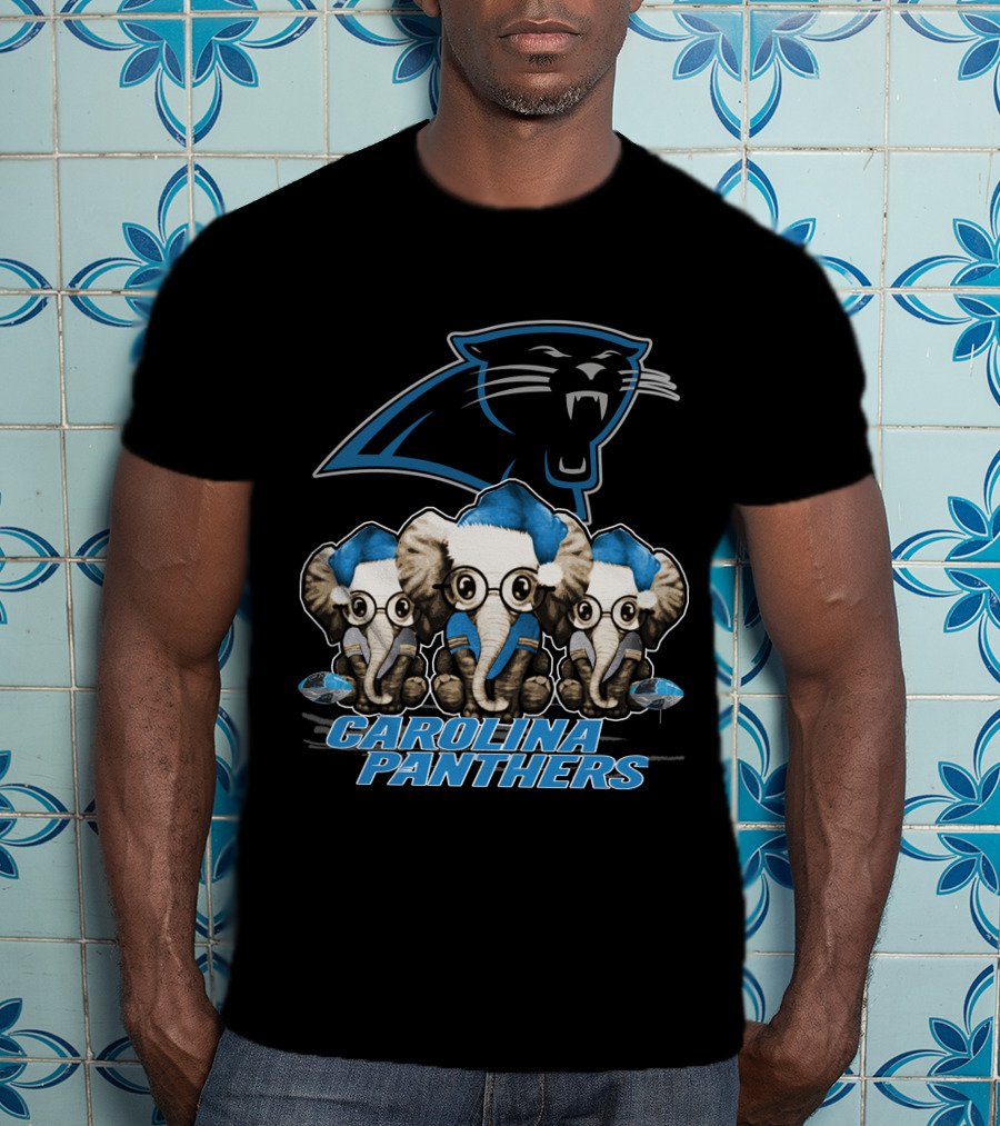 Carolina Panthers Elephan Xmas Holiday Elephant Trio T-Shirt