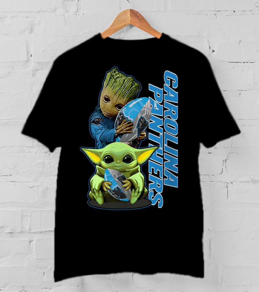 Groot Baby Yoda Grzd Carolina Panthers Football T-Shirt