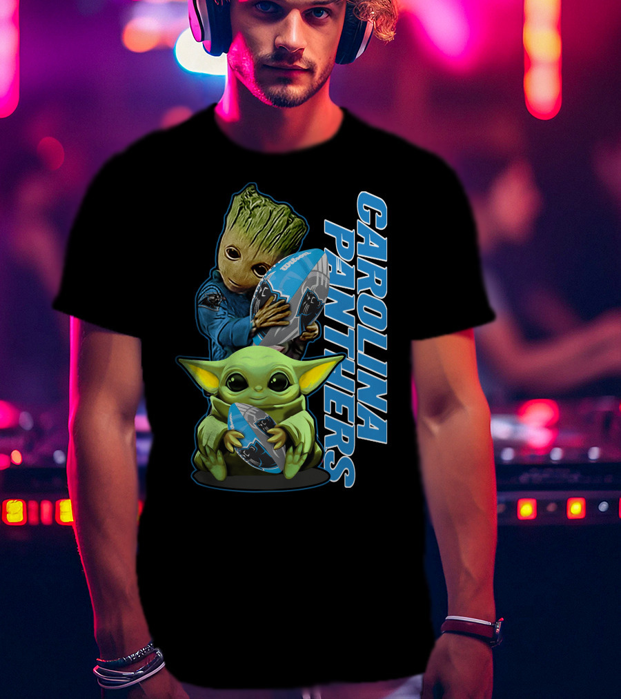 Groot Baby Yoda Grzd Carolina Panthers Football T-Shirt