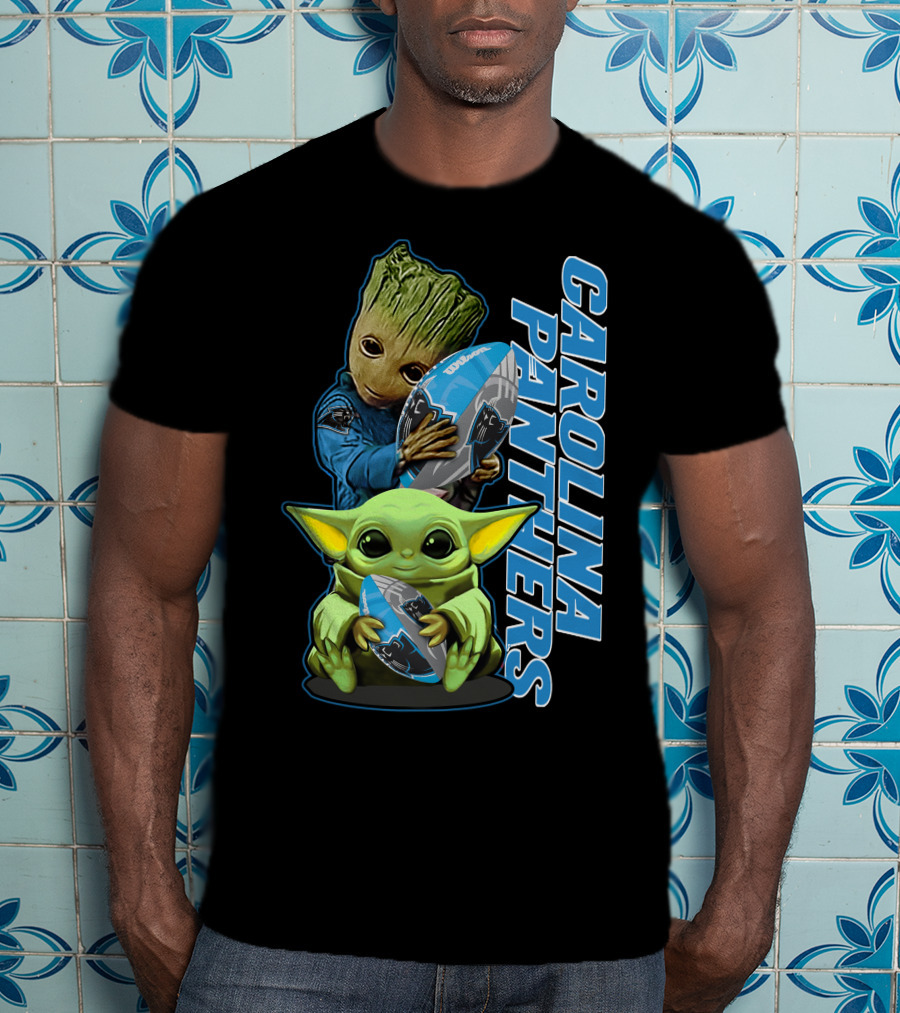 Groot Baby Yoda Grzd Carolina Panthers Football T-Shirt