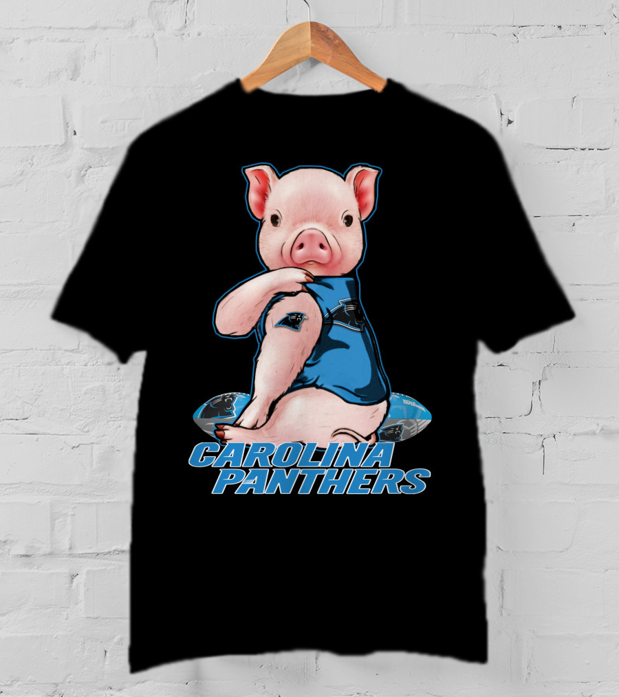 CAROLINA PANTHERS Pig In Panthers Jersey On Football T-Shirt