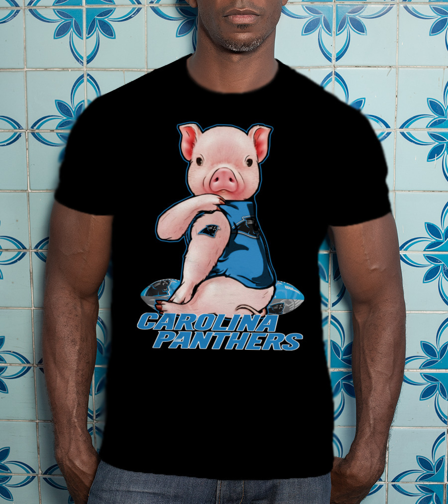 CAROLINA PANTHERS Pig In Panthers Jersey On Football T-Shirt
