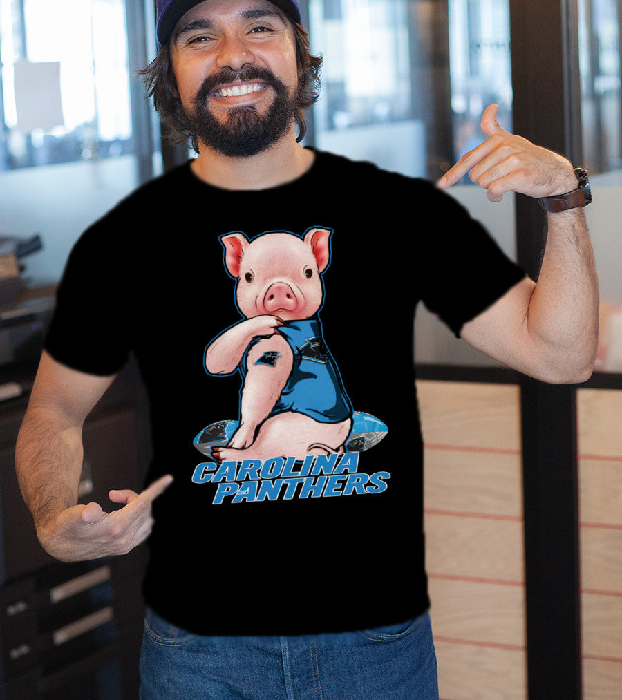 CAROLINA PANTHERS Pig In Panthers Jersey On Football T-Shirt