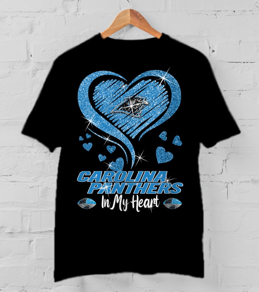 CAROLINA PANTHERS In My Heart Sparkling Blue Heart T-Shirt