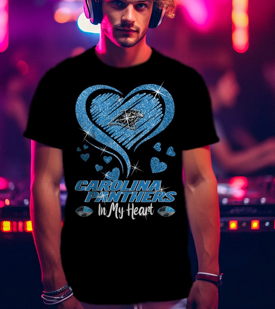 CAROLINA PANTHERS In My Heart Sparkling Blue Heart T-Shirt