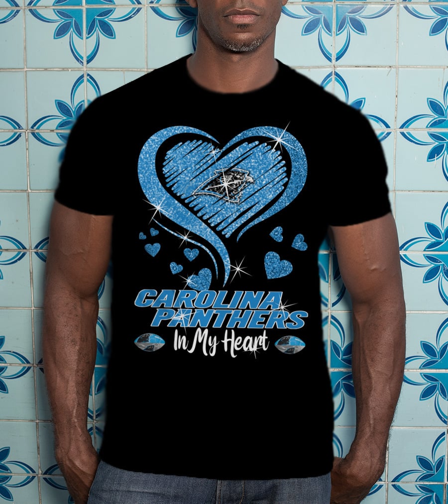 CAROLINA PANTHERS In My Heart Sparkling Blue Heart T-Shirt
