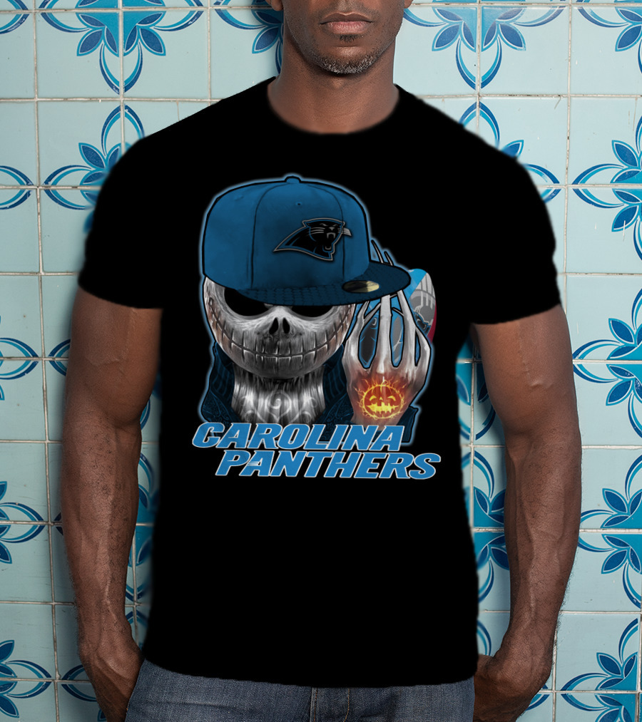 Carolina Panthers Jackskull With Pumpkin And Cap T-Shirt