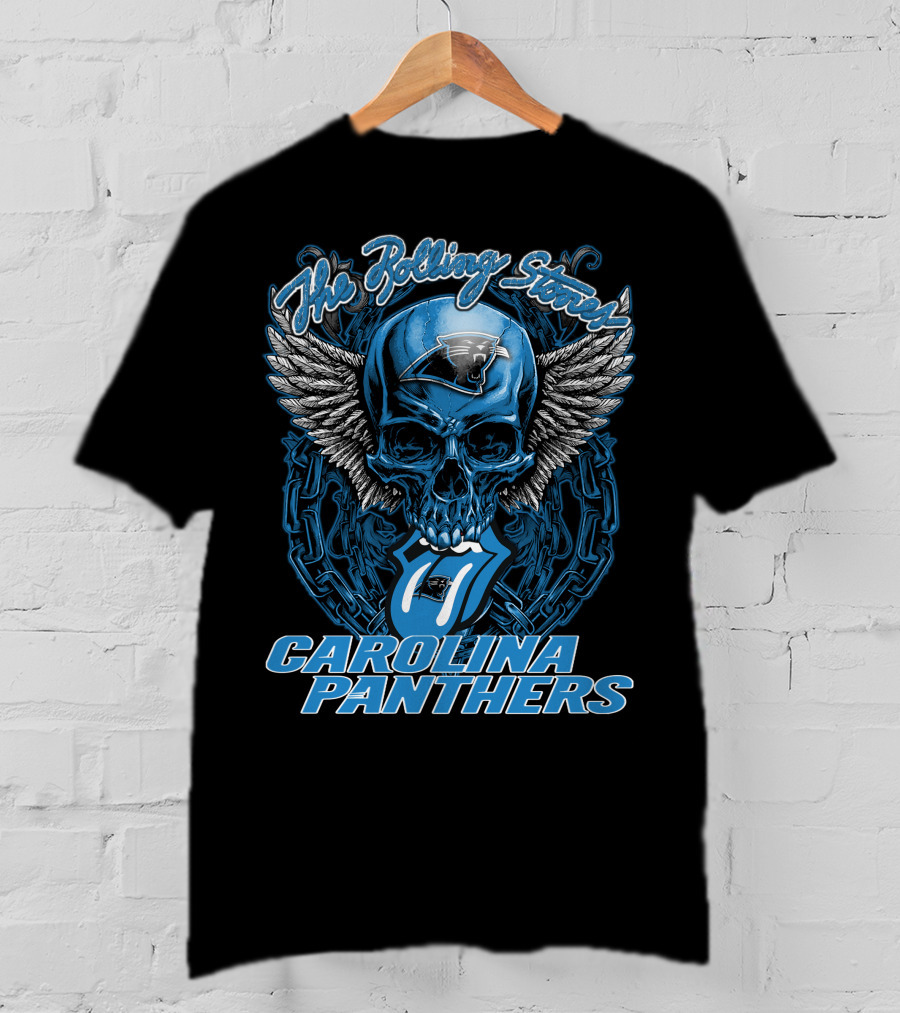 The Rolling Stones Carolina Panthers Skull With Wings And Tongue T-Shirt