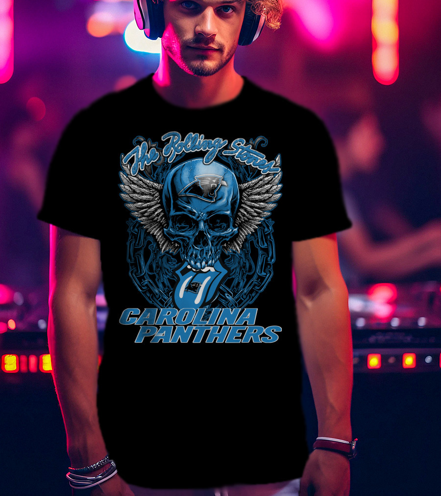 The Rolling Stones Carolina Panthers Skull With Wings And Tongue T-Shirt