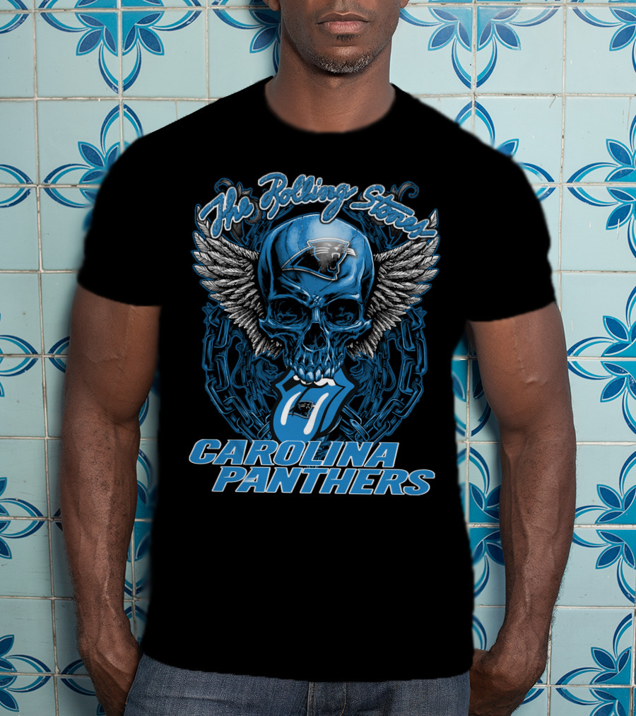 The Rolling Stones Carolina Panthers Skull With Wings And Tongue T-Shirt