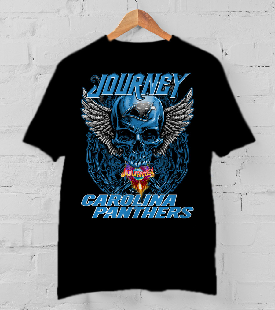 Journey Carolina Panthers Skull Wings Chain T-Shirt