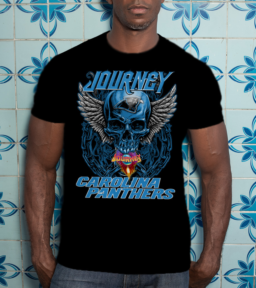 Journey Carolina Panthers Skull Wings Chain T-Shirt