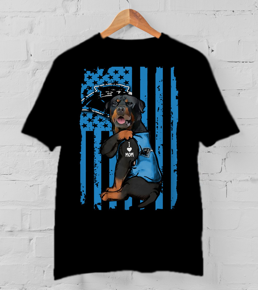 Rottweiler Carolina Panthers I Love Mom T-Shirt
