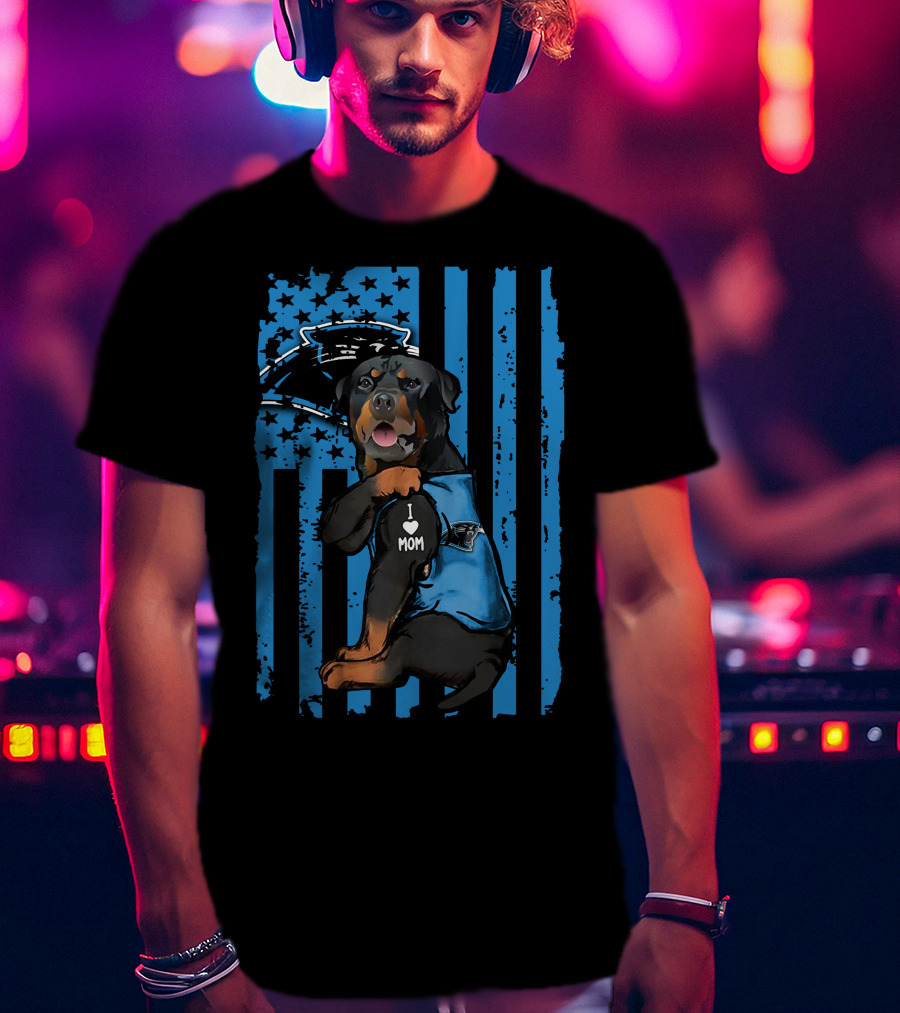 Rottweiler Carolina Panthers I Love Mom T-Shirt