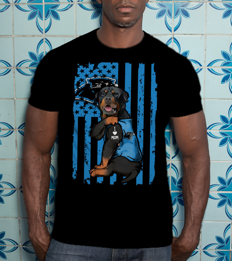 Rottweiler Carolina Panthers I Love Mom T-Shirt
