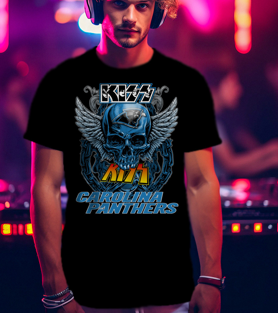 KISS Carolina Panthers Skull With Wings And Chains T-Shirt