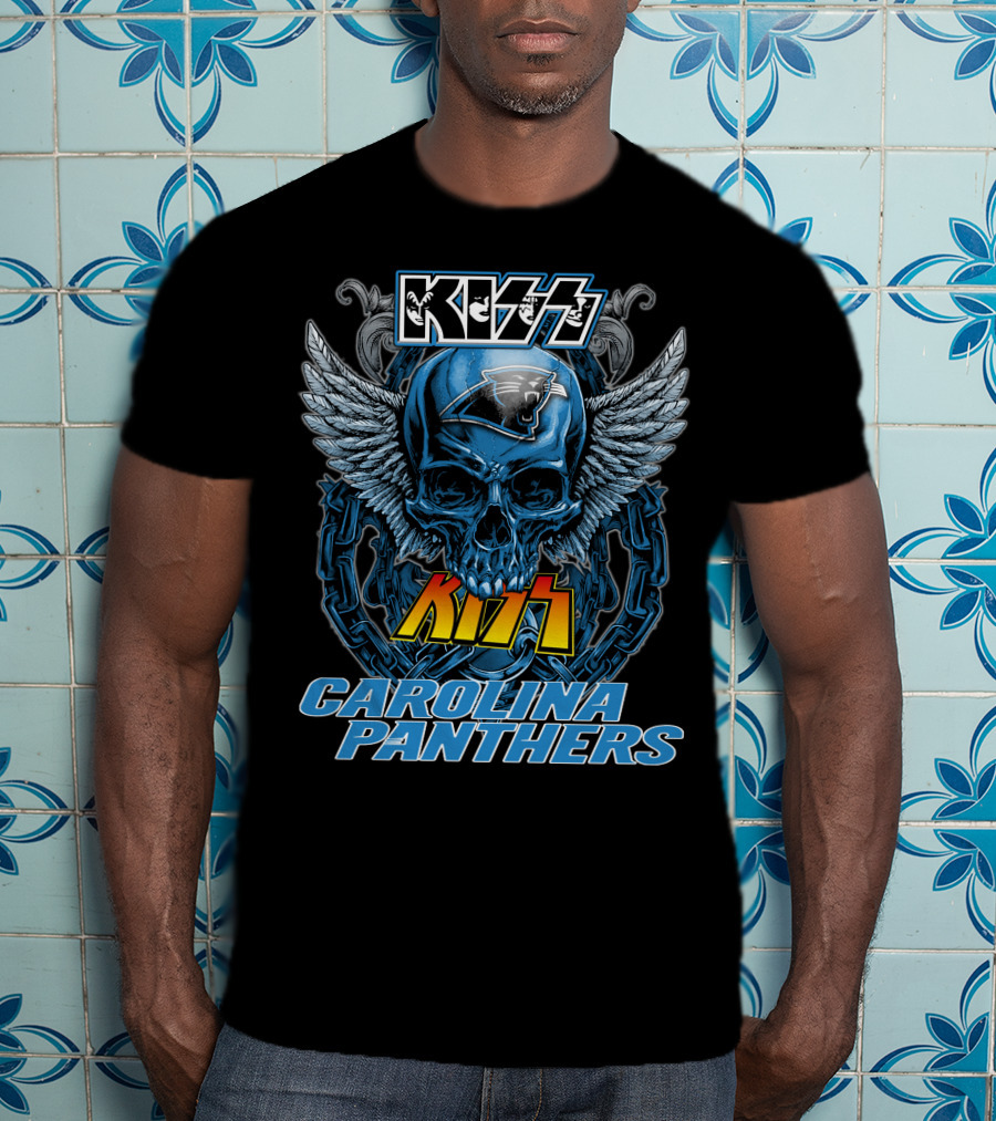 KISS Carolina Panthers Skull With Wings And Chains T-Shirt