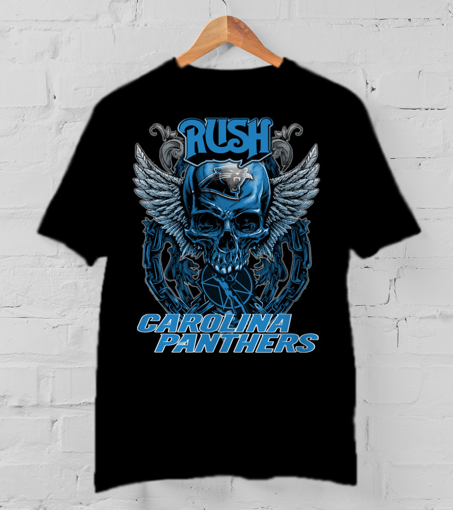 RUSH CAROLINA PANTHERS Skull With Wings And Chains T-Shirt