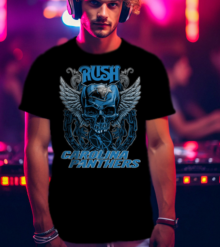 RUSH CAROLINA PANTHERS Skull With Wings And Chains T-Shirt