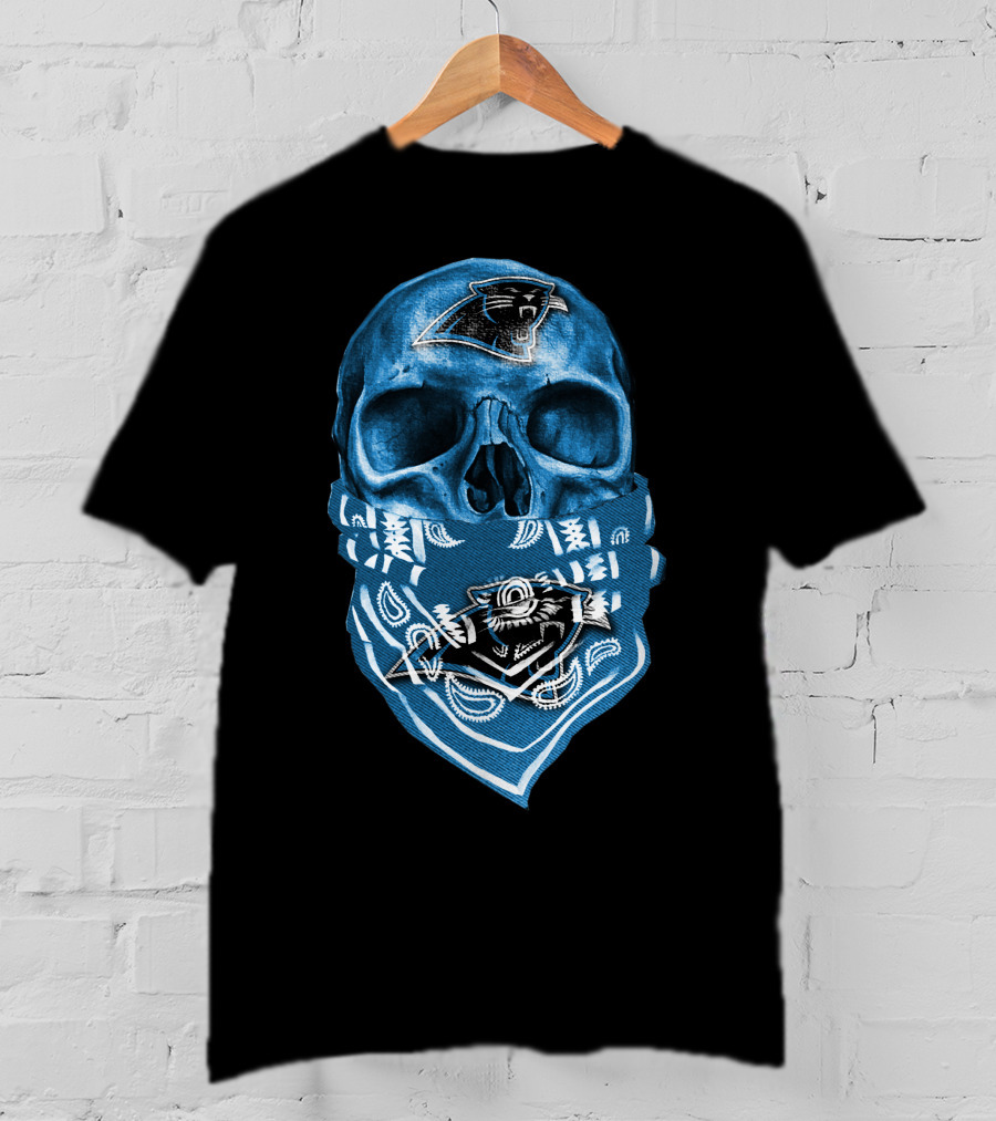 CAROLINA PANTHERS Skull Bandana Fan T-Shirt