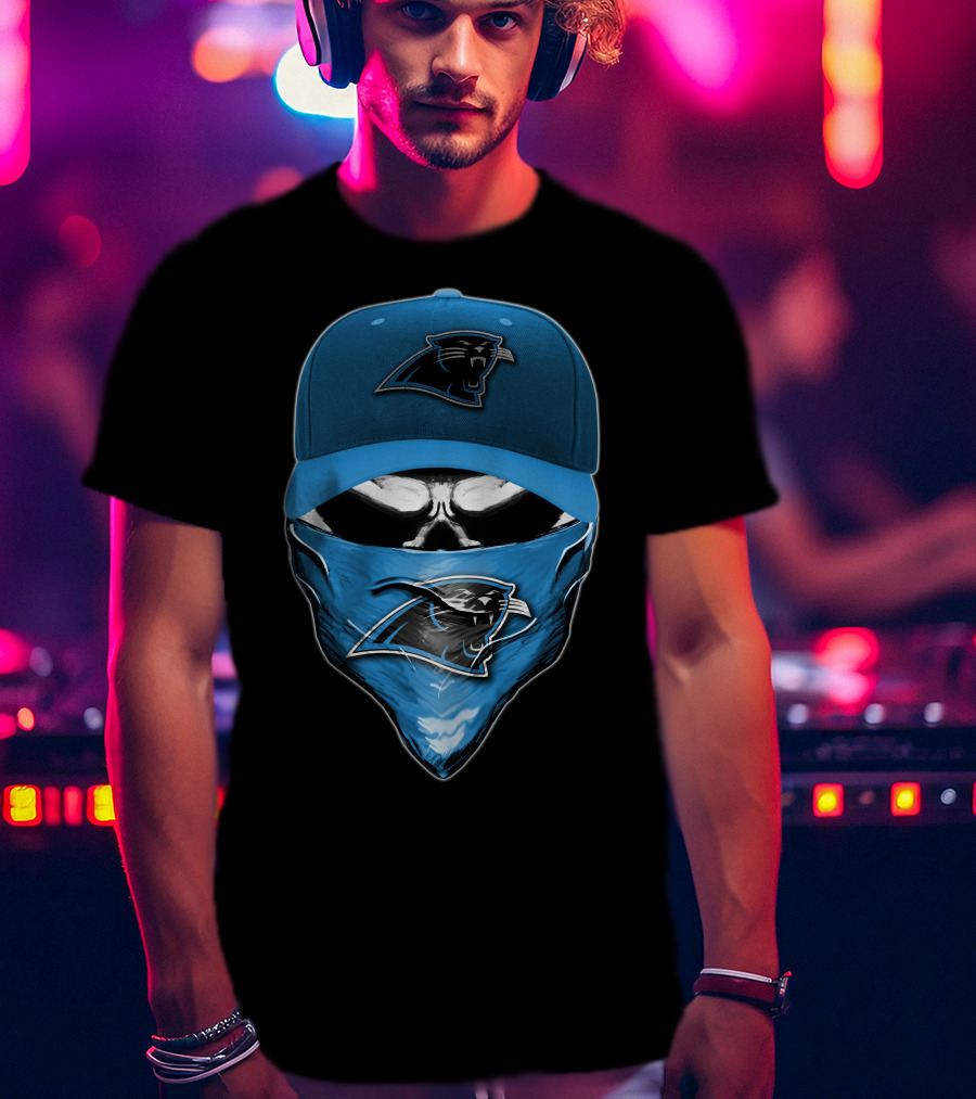 Skull Carolina Panthers Hat Bandana T-Shirt