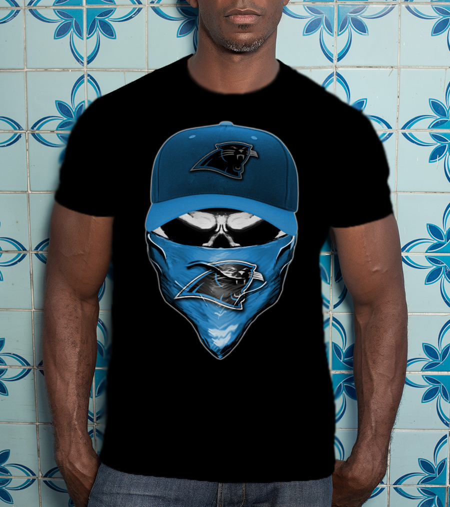 Skull Carolina Panthers Hat Bandana T-Shirt