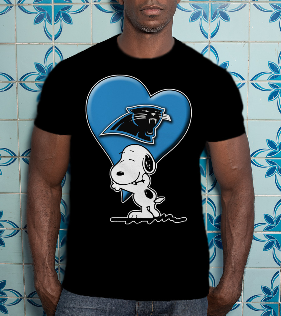 Snp V1 Carolina Panthers Love Snoopy Hugging Blue Heart T-Shirt