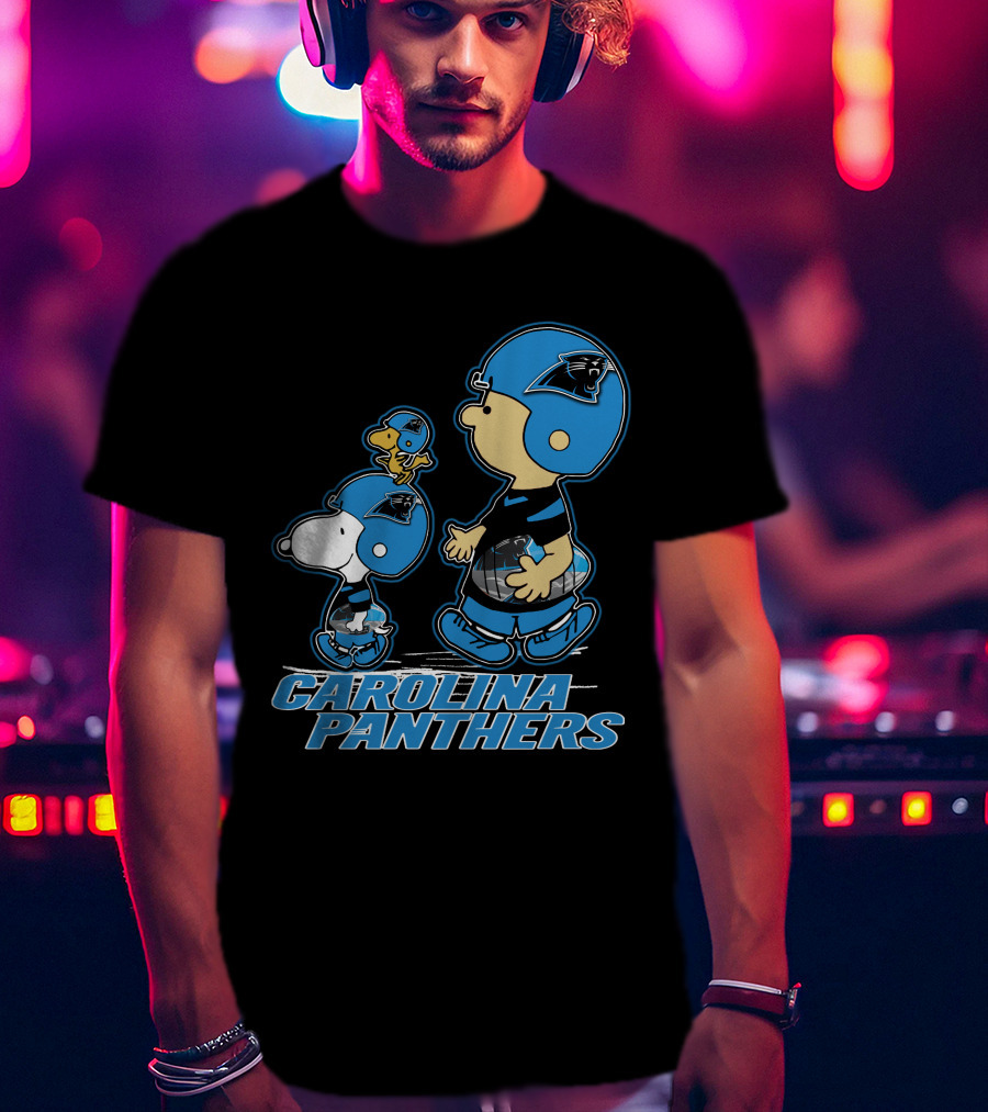 Carolina Panthers Peanuts Snoopy Woodstock Football Helmet T-Shirt
