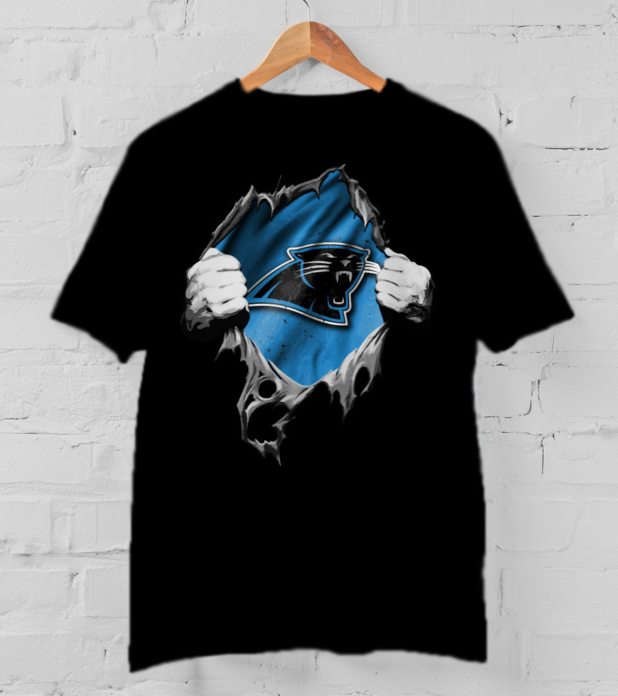 Torn Carolina Panthers Ripped Design With Dynamic Logo Display T-Shirt