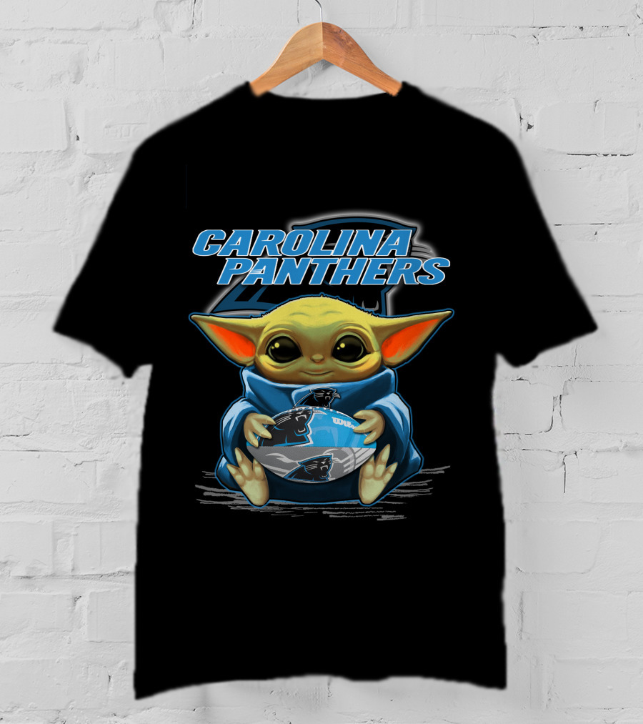 Yoda Carolina Panthers Baby Holding Football Fan T-Shirt