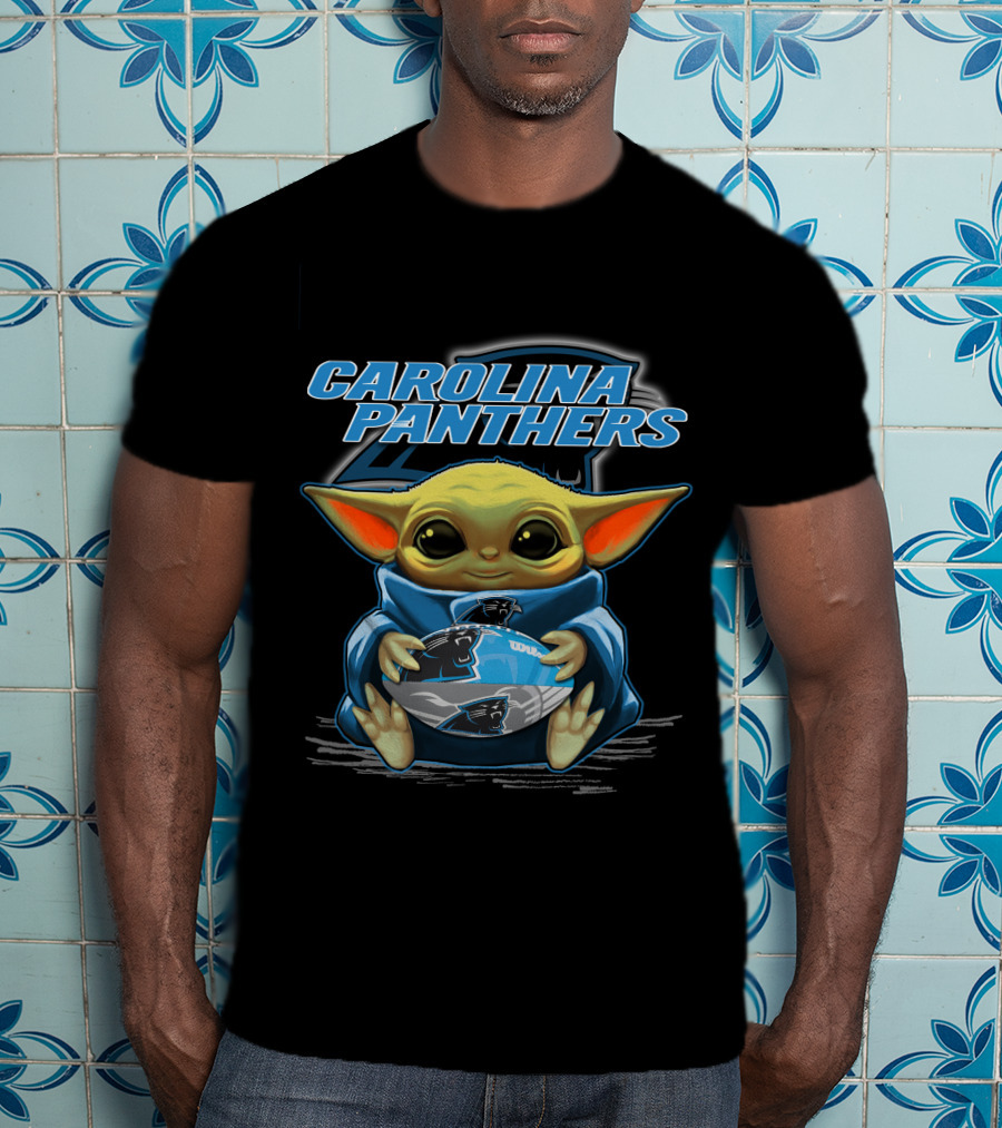 Yoda Carolina Panthers Baby Holding Football Fan T-Shirt