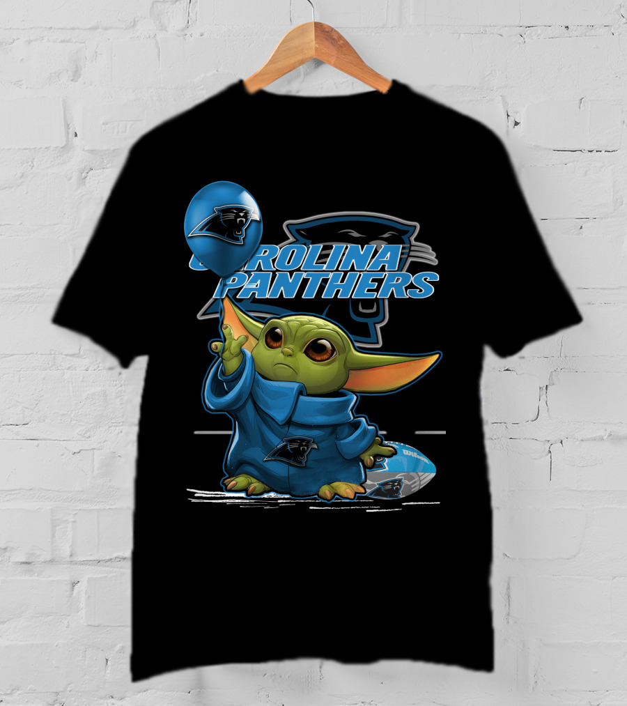 Yoda With Carolina Panthers NFL Logo And Football T-Shirt