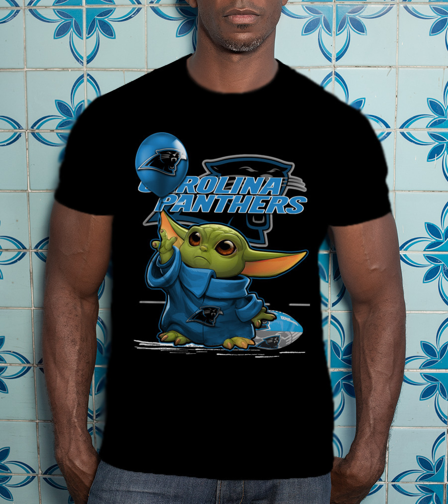 Yoda With Carolina Panthers NFL Logo And Football T-Shirt