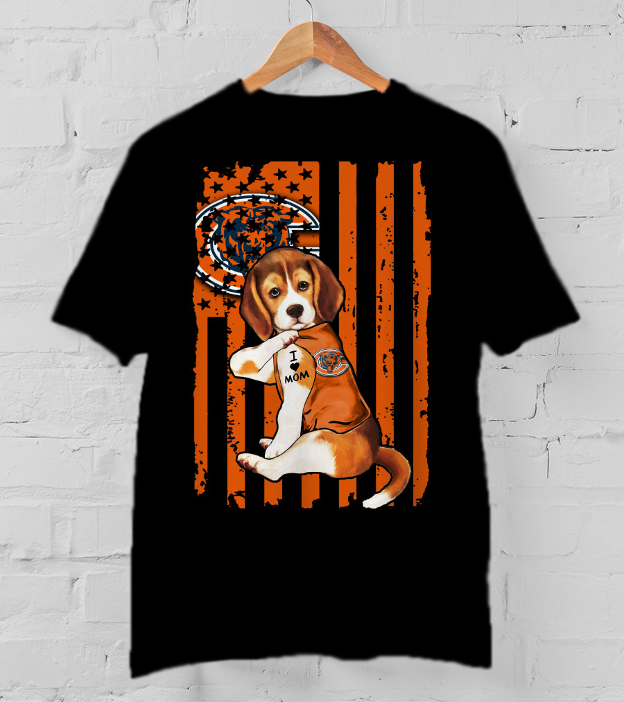 Beagle Chicago Bears I Love Mom Football T-Shirt