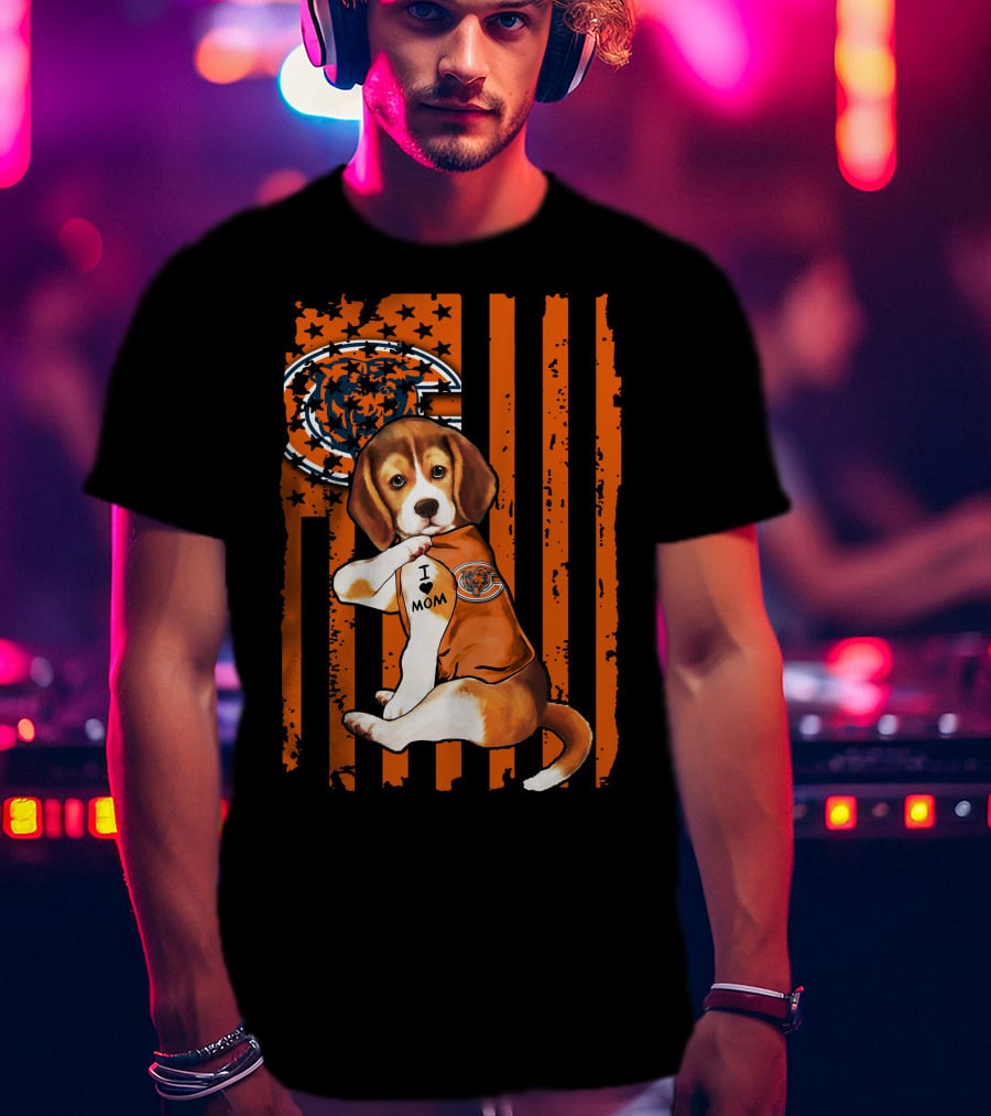 Beagle Chicago Bears I Love Mom Football T-Shirt