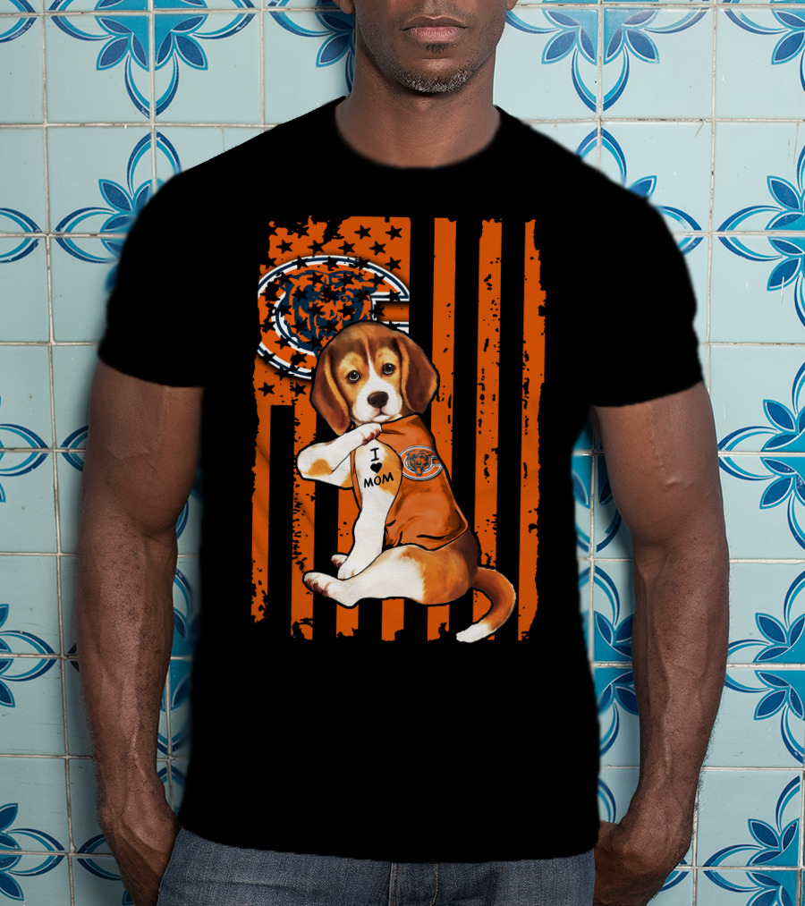 Beagle Chicago Bears I Love Mom Football T-Shirt