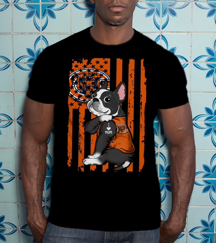 Boston Terrier CHICAGO BEARS I Love Mom Fan T-Shirt