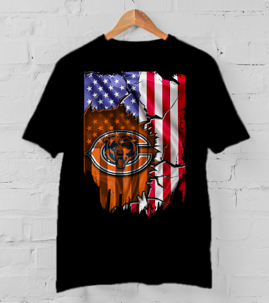 American Flag With Chicago Bears T-Shirt