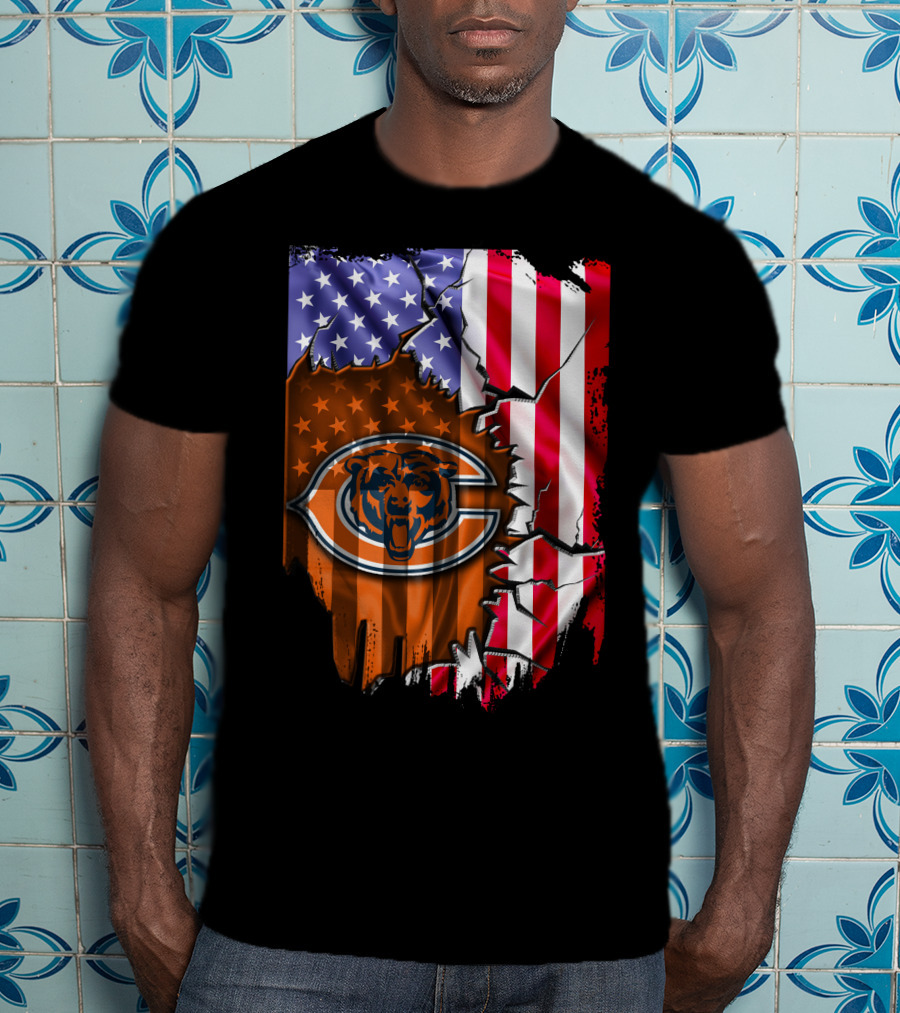American Flag With Chicago Bears T-Shirt