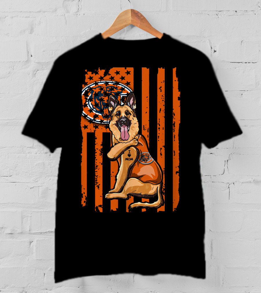 German Shepherd I Mom Chicago Bears Fan American Flag T-Shirt