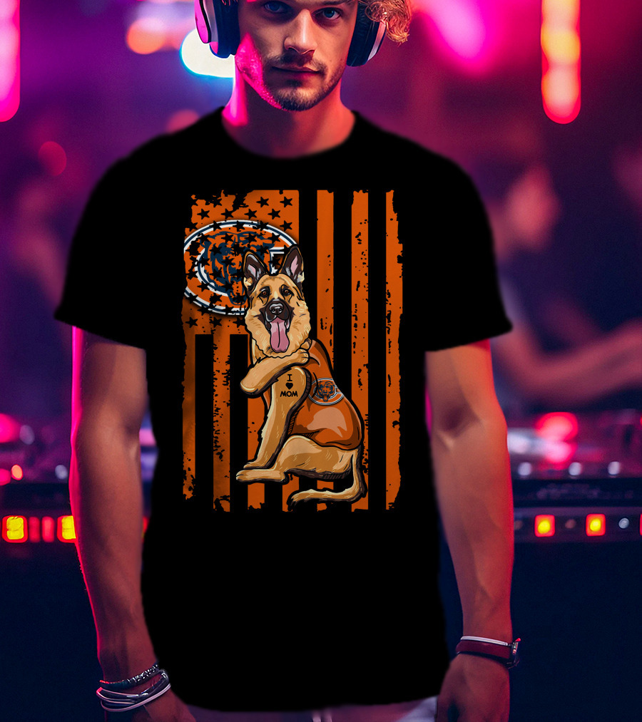 German Shepherd I Mom Chicago Bears Fan American Flag T-Shirt