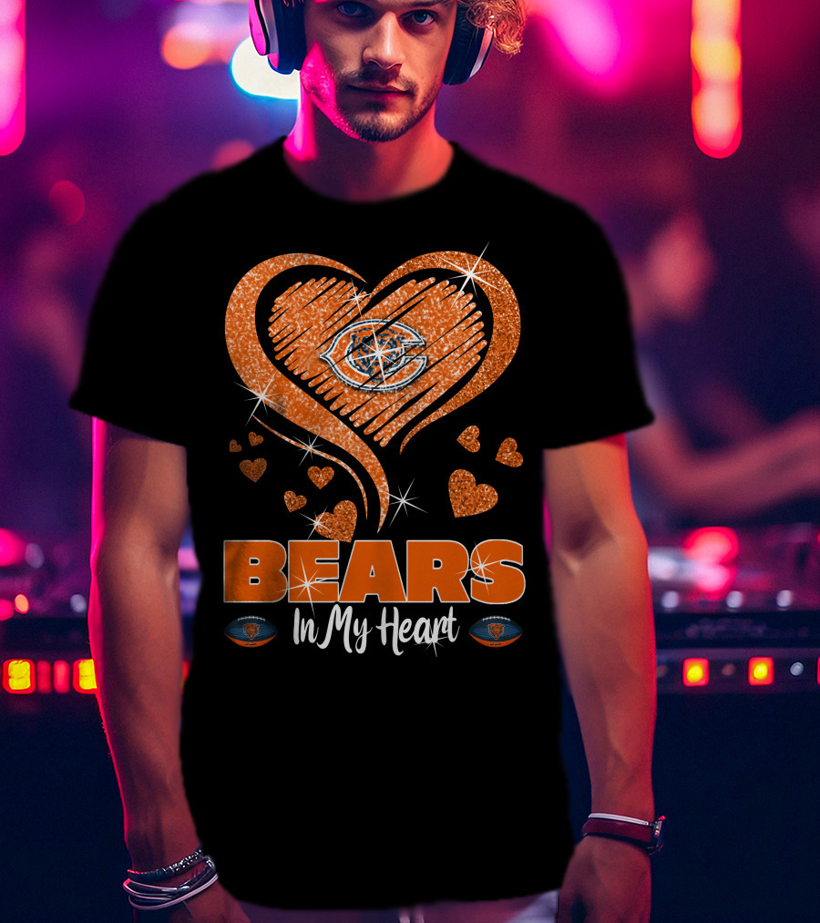 BEARS In My Heart Chicago Bears Sparkling Emblem T-Shirt