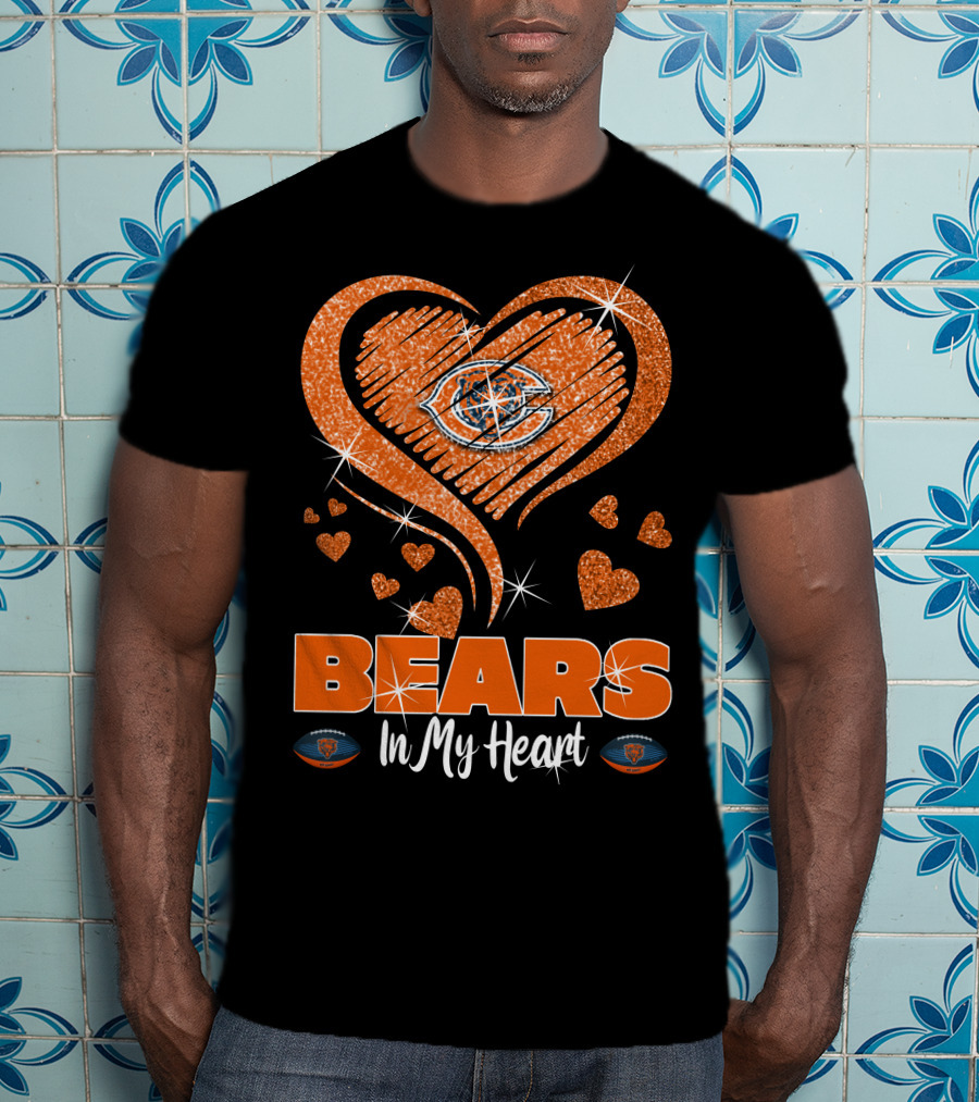 BEARS In My Heart Chicago Bears Sparkling Emblem T-Shirt