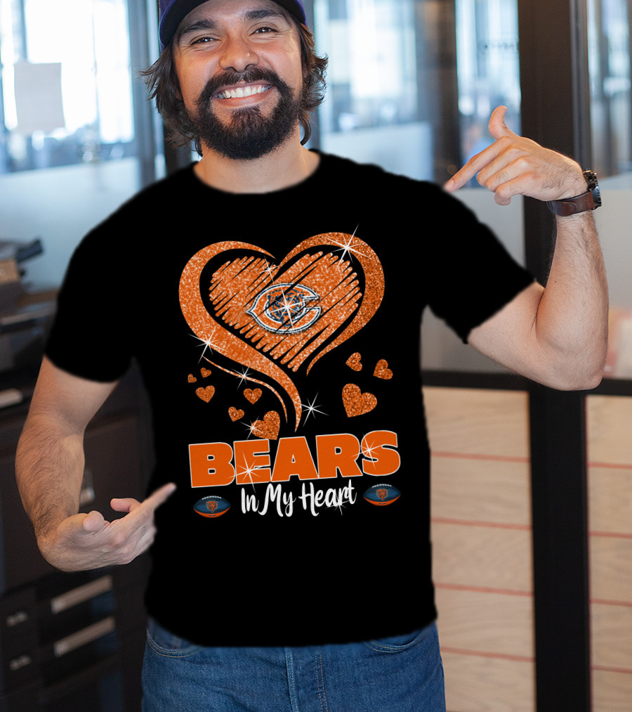 BEARS In My Heart Chicago Bears Sparkling Emblem T-Shirt