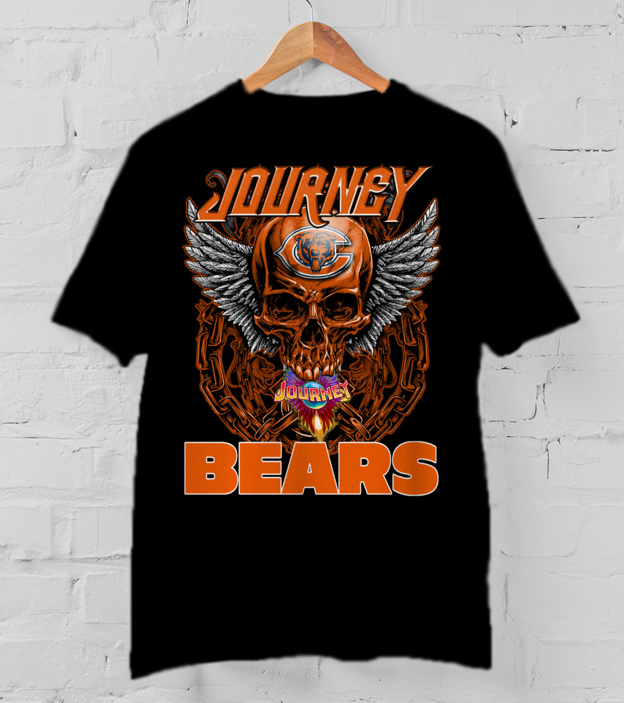 Journey Chicago Bears Skull Wings Chain Flame T-Shirt