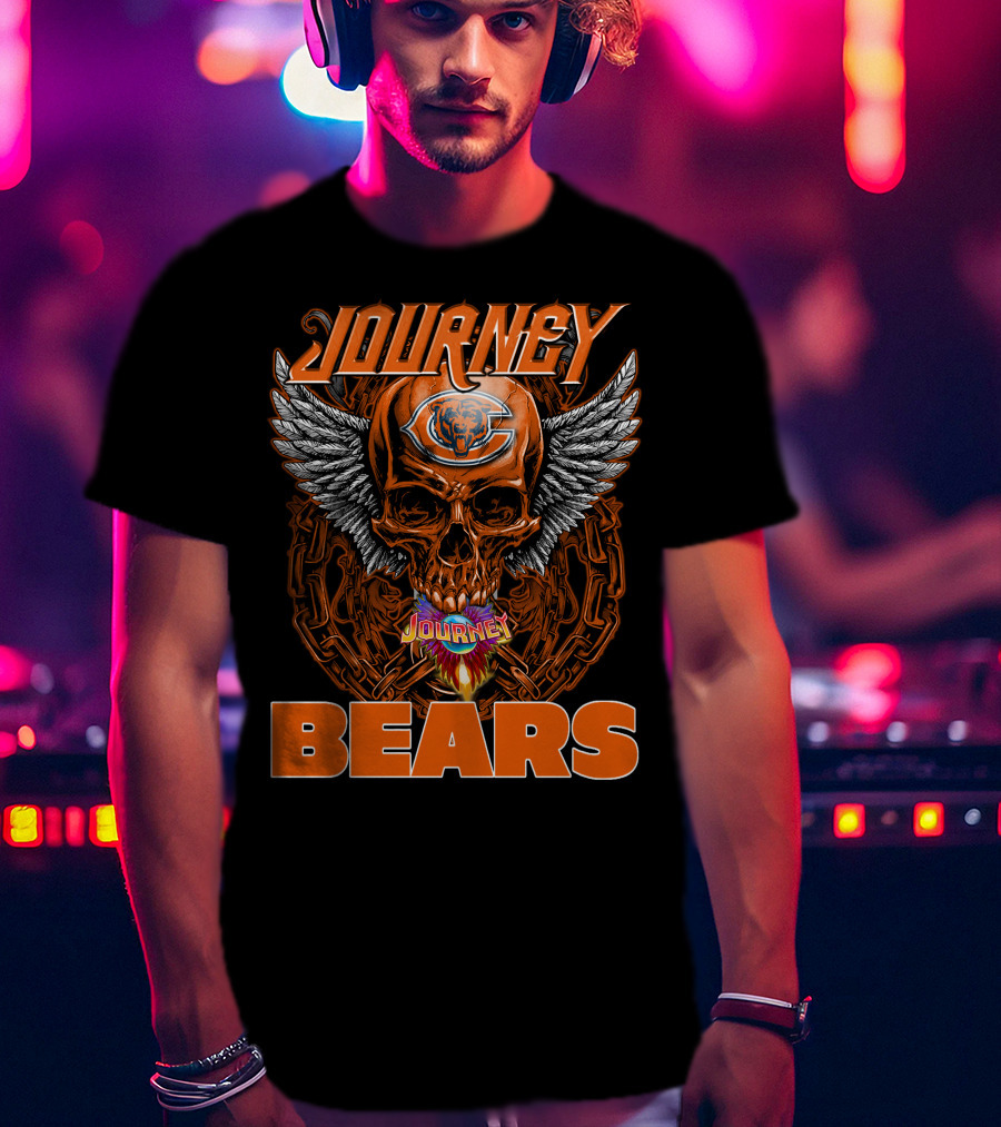 Journey Chicago Bears Skull Wings Chain Flame T-Shirt
