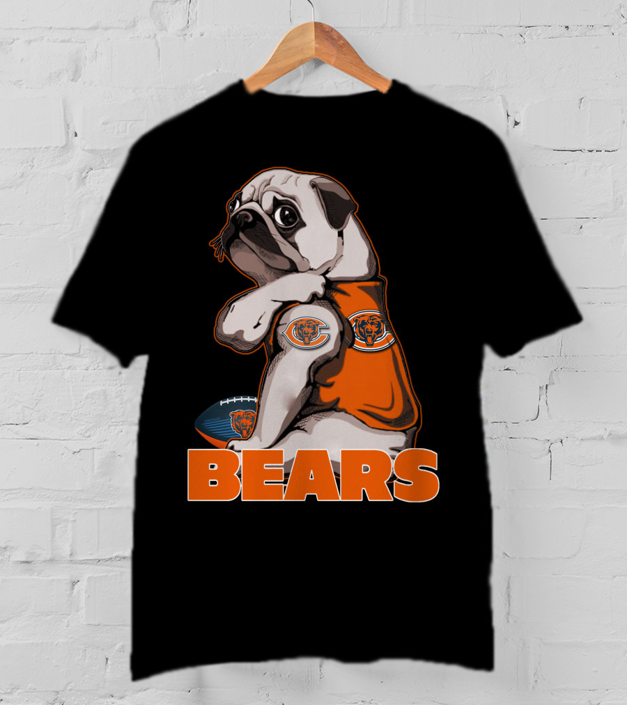 Pug Mascot With Chicago Bears Football T-Shirt