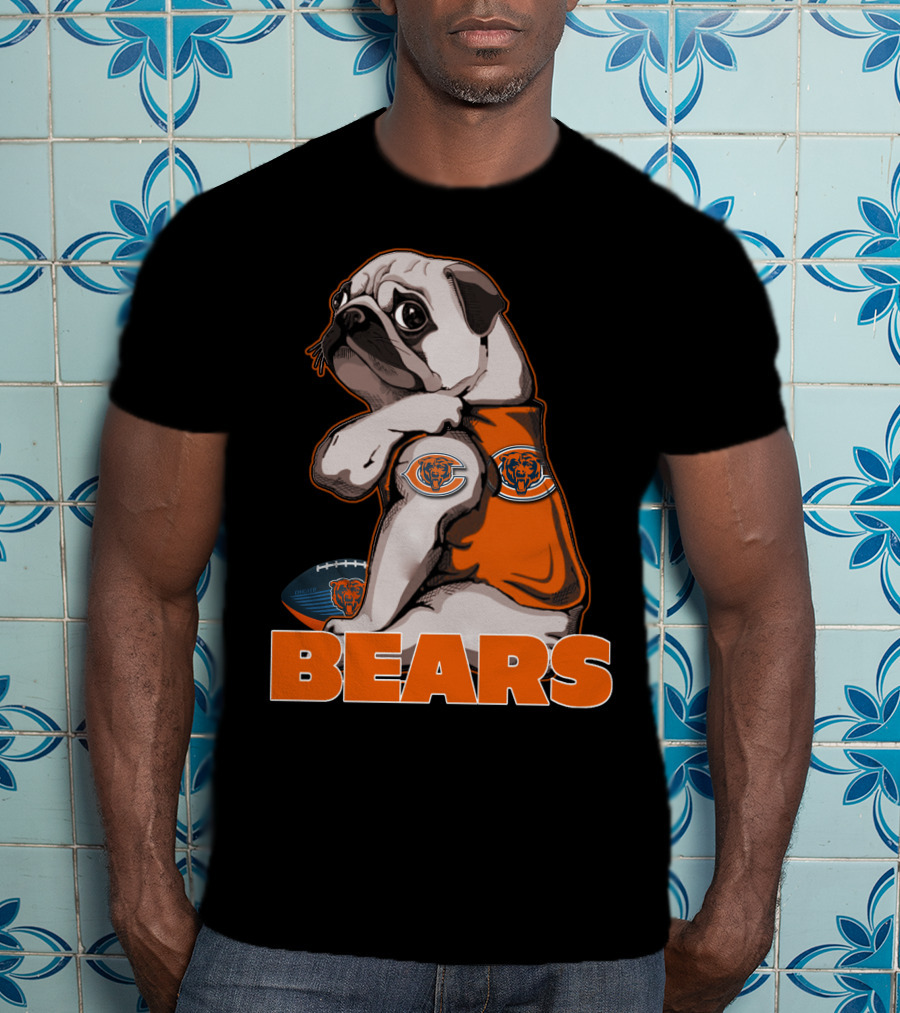 Pug Mascot With Chicago Bears Football T-Shirt