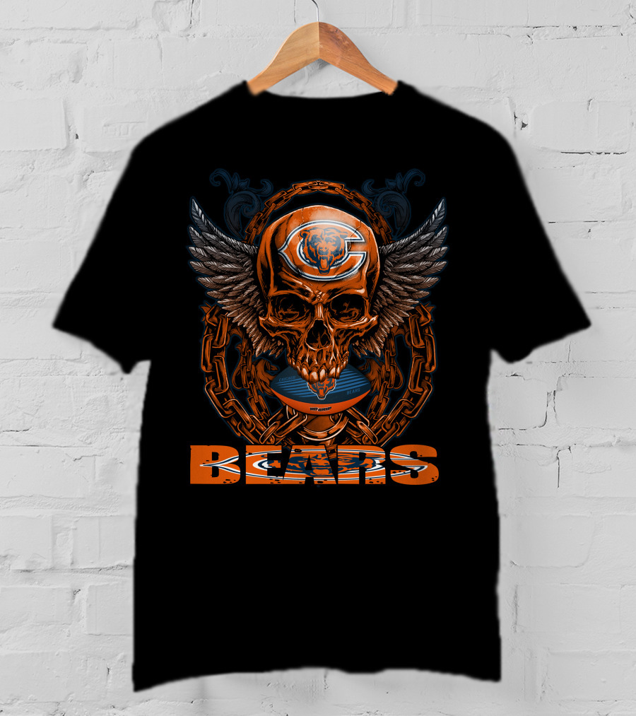 Skullfb Winged Skull With Chicago Bears Football Helmet And Chains BEARS T-Shirt