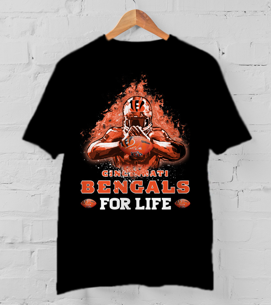 CINCINNATI BENGALS FOR LIFE Football Flame Helmet T-Shirt